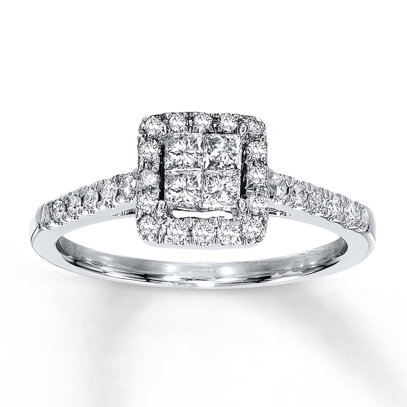 Previously Owned Diamond Engagement Ring 1/2 ct tw Princess & Round-cut 14K White Gold