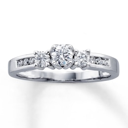 Previously Owned Round-Cut Diamond Three-Stone Engagement Ring 1/2 ct tw 14K White Gold