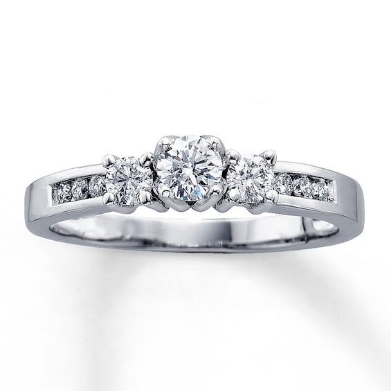 Previously Owned Round-Cut Diamond Three-Stone Engagement Ring 1/2 ct tw 14K White Gold