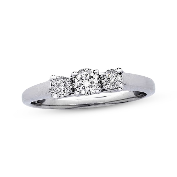 Previously Owned Diamond Three-Stone Engagement Ring 1/2 ct tw Round-cut 14K White Gold & Platinum