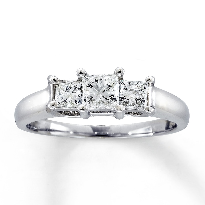 Main Image 1 of Previously Owned 3-Stone Princess-cut Diamond Ring 1 ct tw 14K White Gold