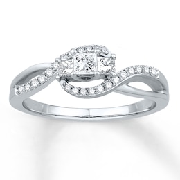 Previously Owned Engagement Ring 3/8 ct tw Princess & Round-cut Diamonds 10K White Gold
