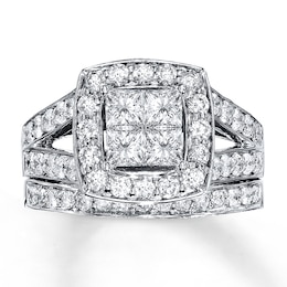 Previously Owned Diamond Bridal Set 2 ct tw Princess & Round-Cut 14K White Gold