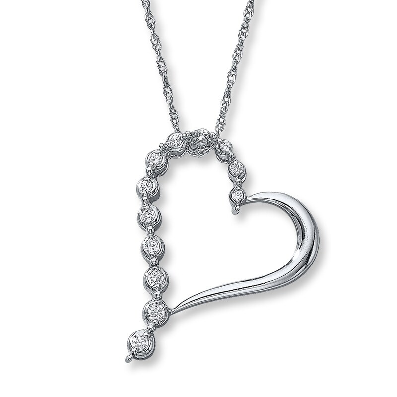 Previously Owned Diamond Heart Necklace 1/10 ct tw Round-cut 10K White Gold