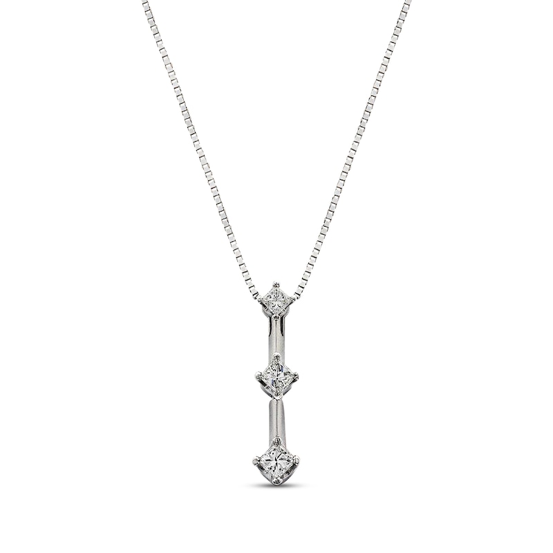 Main Image 1 of Previously Owned Diamond 3-Stone Necklace 1/4 cttw 14K White Gold 17"