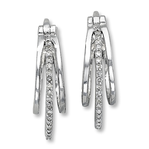 Previously Owned Diamond Hoop Earrings 1/10 ct tw Round-cut 10K Sterling Silver