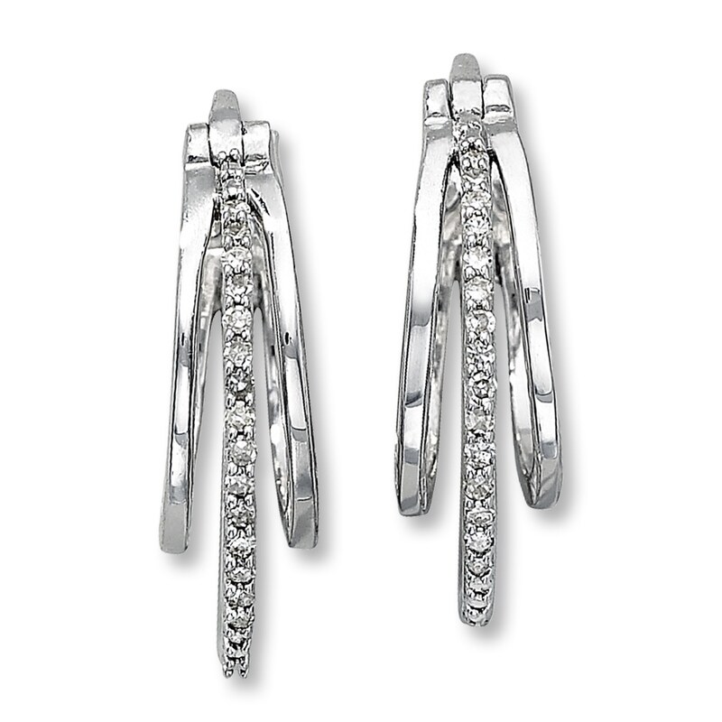 Main Image 1 of Previously Owned Diamond Hoop Earrings 1/10 ct tw Round-cut 10K Sterling Silver