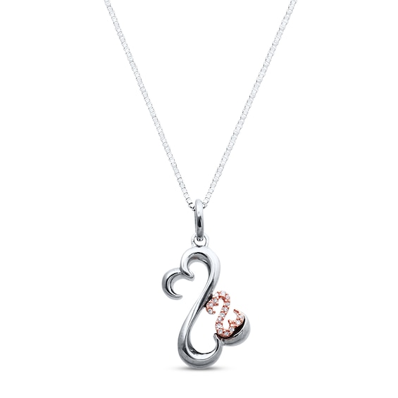 Previously Owned Open Heart Necklace Diamonds Accents Sterling Silver & 10K Rose Gold 18"