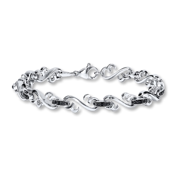 Previously Owned Black Diamond Bracelet 1/10 ct tw Round-cut Sterling Silver 7.5"