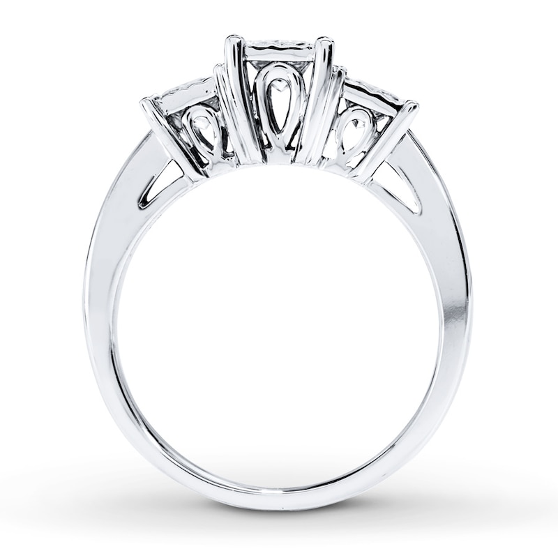 Main Image 2 of Previously Owned Diamond 3-Stone Ring 1 ct tw Princess-cut 14K White Gold