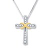 Thumbnail Image 1 of Previously Owned Cross Necklace 1/8 ct tw Diamonds Sterling Silver & 10K Yellow Gold