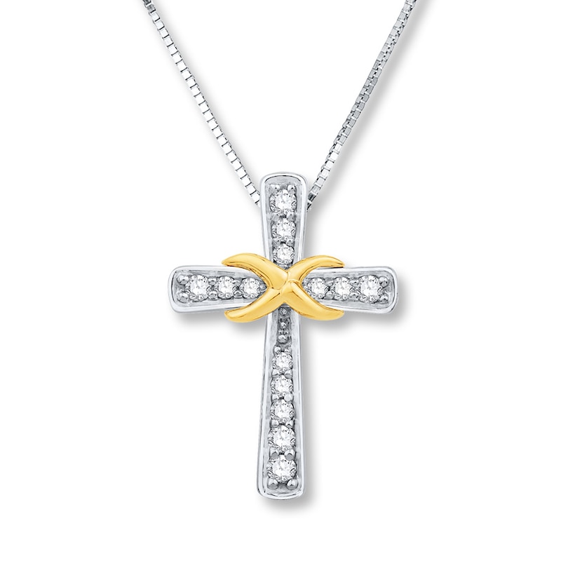 Previously Owned Cross Necklace 1/8 ct tw Diamonds Sterling Silver/10K Gold