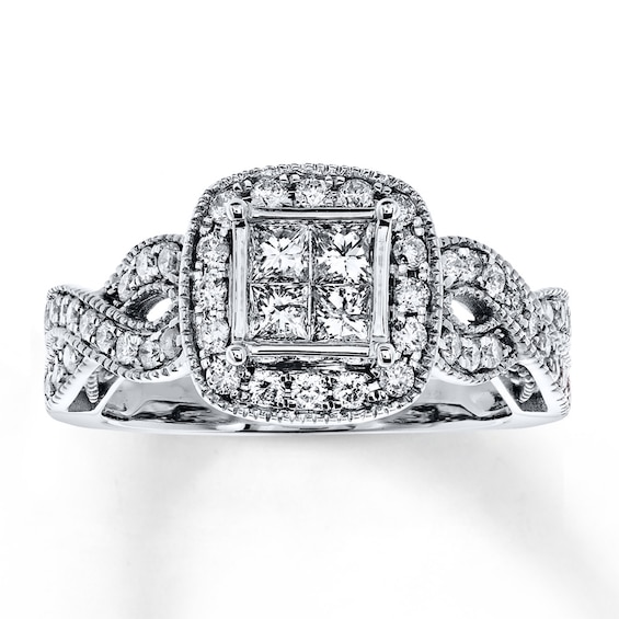 Previously Owned Diamond Engagement Ring 1 ct tw Princess/Round 14K White Gold