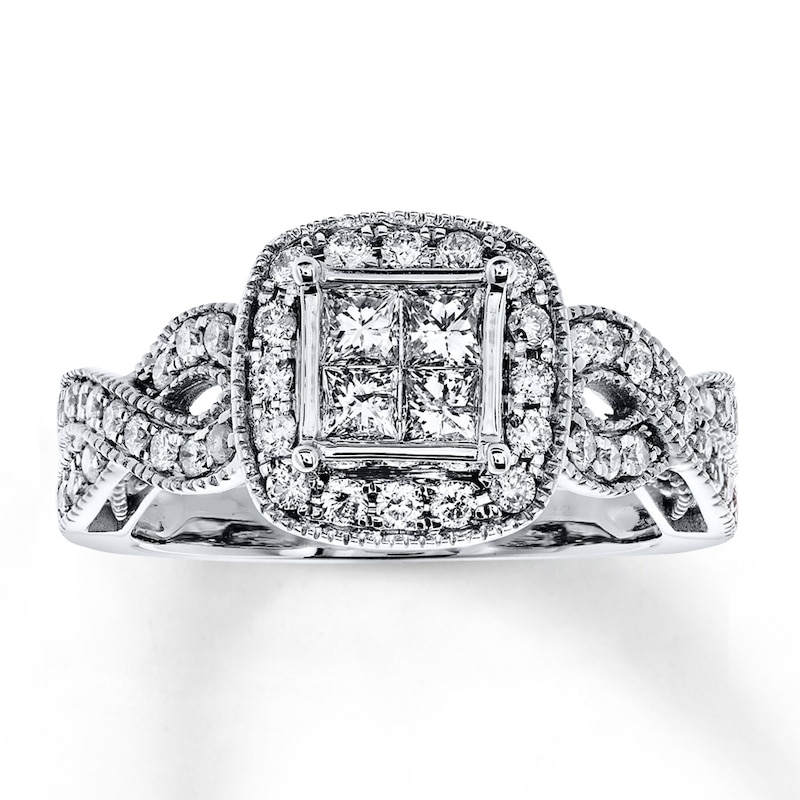 Main Image 1 of Previously Owned Diamond Engagement Ring 1 ct tw Princess/Round 14K White Gold