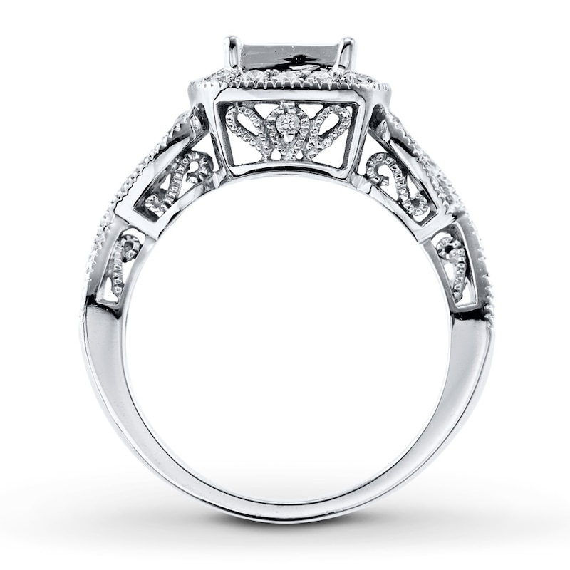 Main Image 2 of Previously Owned Diamond Engagement Ring 1 ct tw Princess/Round 14K White Gold