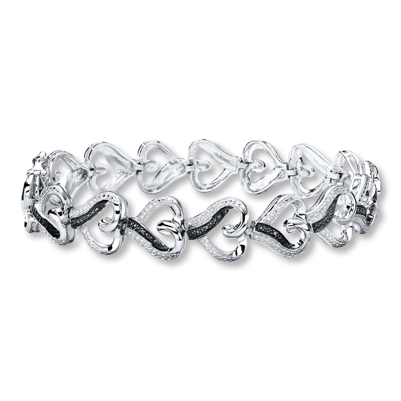 Main Image 1 of Previously Owned Diamond Heart Bracelet 1/20 ct tw Black/White Sterling Silver