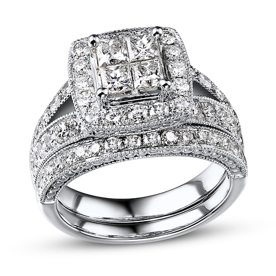 Previously Owned Diamond Bridal Set 1-7/8 ct tw Princess/Round 14K White Gold