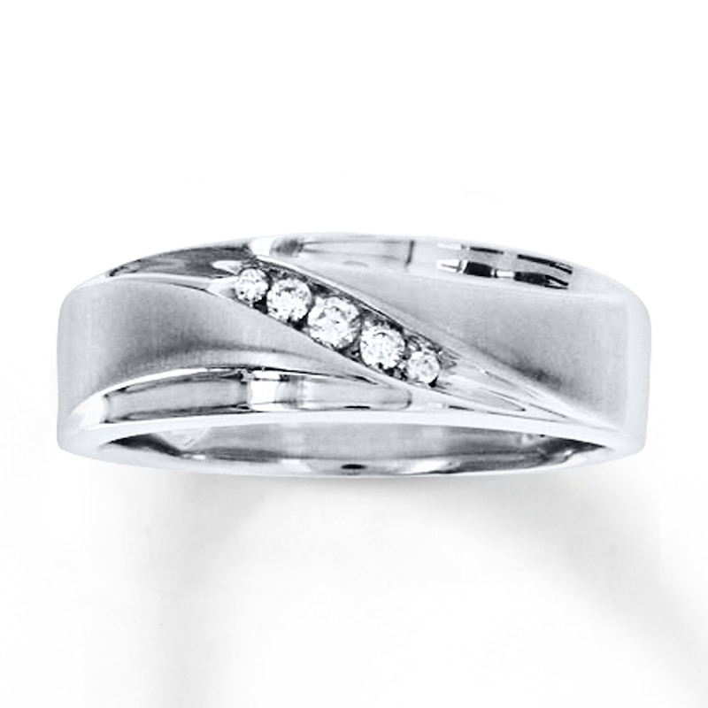 Main Image 1 of Previously Owned Men's Diamond Ring 1/10 ct tw Round-cut 10K White Gold