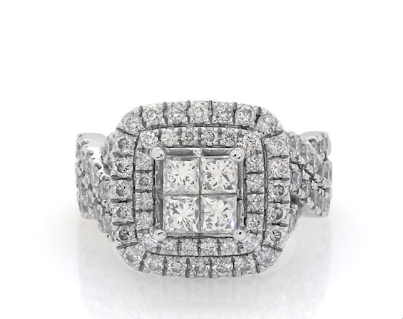 Previously Owned Princess-Cut Quad Diamond Halo Engagement Ring 2-7/8 ct tw 14K White Gold