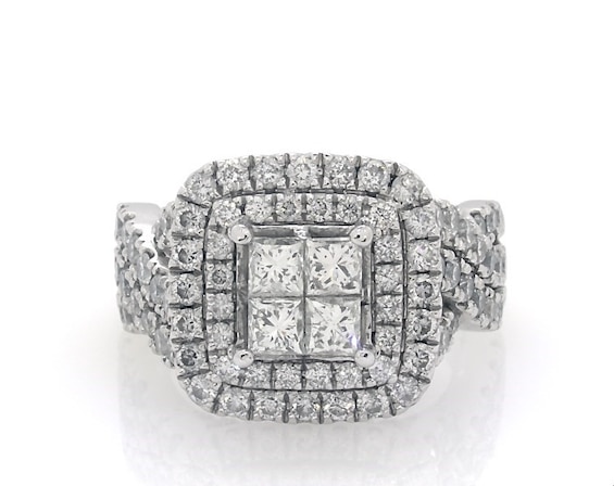 Previously Owned Princess-Cut Quad Diamond Halo Engagement Ring 2-7/8 ct tw 14K White Gold