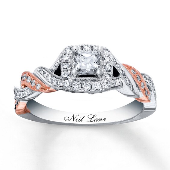 Previously Owned Neil Lane Princess/Round-cut Diamond Ring 3/4 ct tw 14K Two-Tone Gold