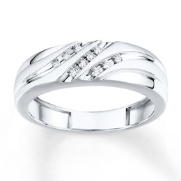 Previously Owned Diamond Men's Band 1/10 ct tw Round-cut 10K White Gold