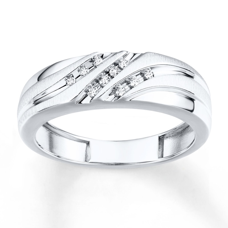 Main Image 1 of Previously Owned Diamond Men's Band 1/10 ct tw Round-cut 10K White Gold