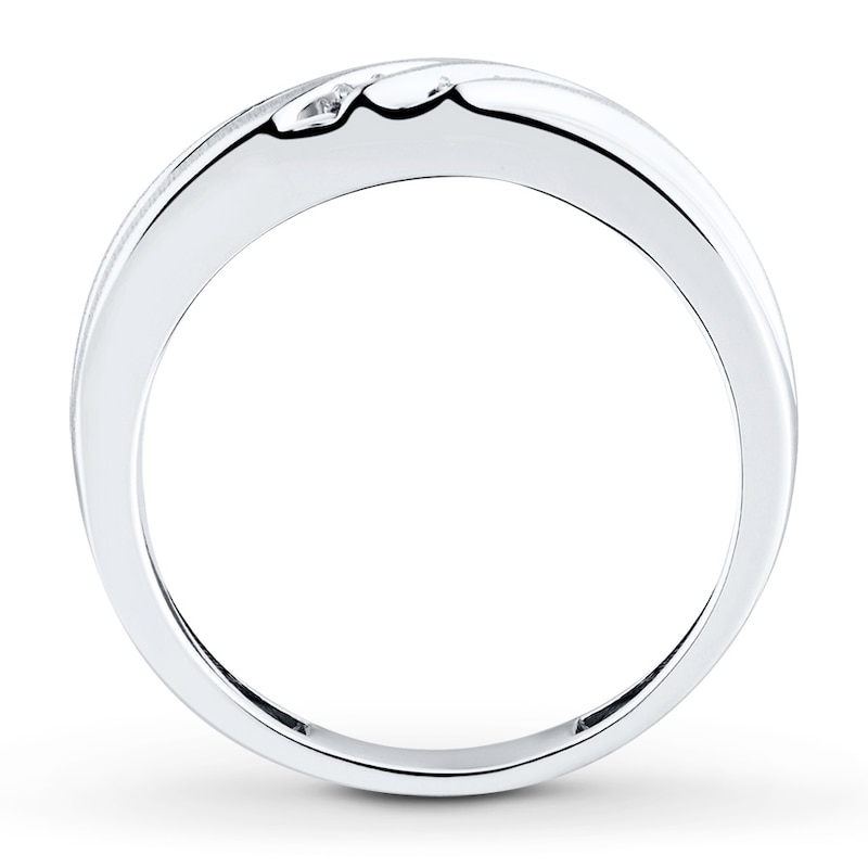 Main Image 2 of Previously Owned Diamond Men's Band 1/10 ct tw Round-cut 10K White Gold