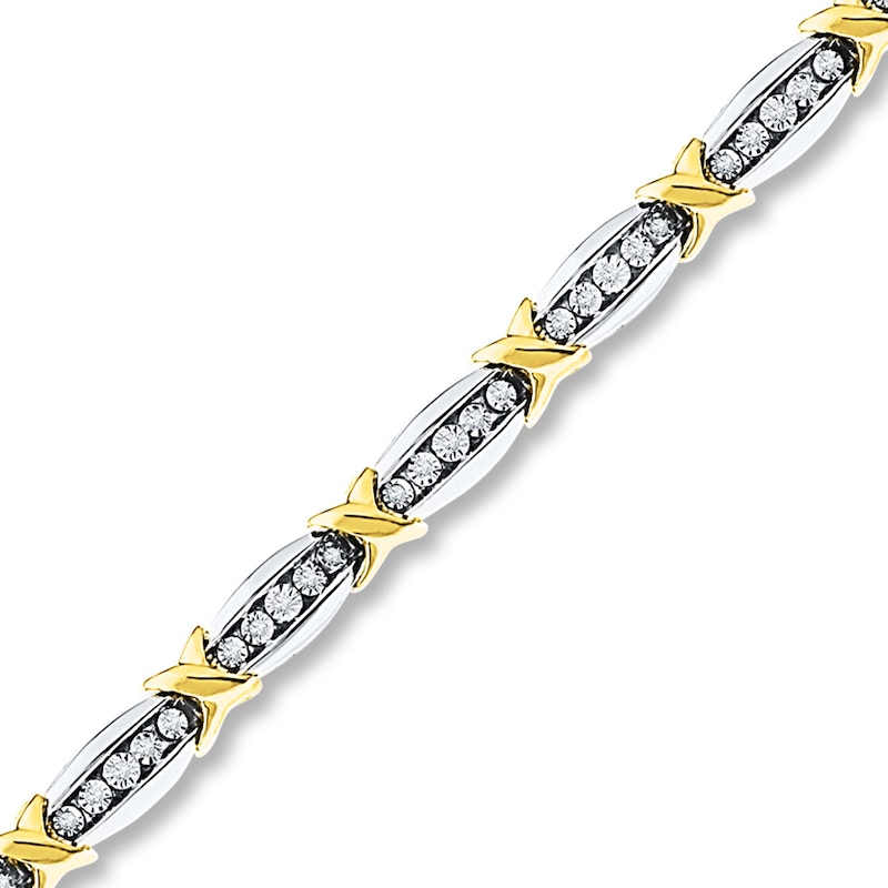 Previously Owned Diamond Bracelet 1/4 ct tw Round-cut Sterling Silver/10K Yellow Gold 7.5"