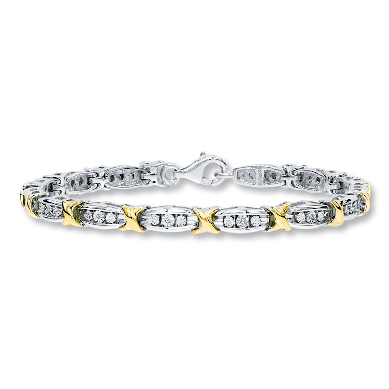 Main Image 1 of Previously Owned Diamond Bracelet 1/20 ct tw Sterling Silver & 10K Yellow Gold 7.25&quot;