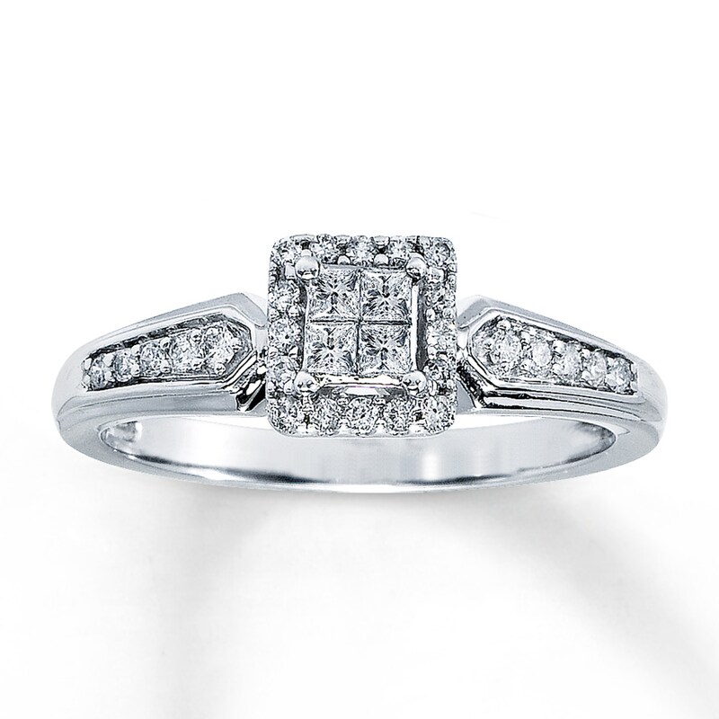 Main Image 1 of Previously Owned Diamond Ring 1/4 ct tw Princess & Round-cut 10K White Gold - Size 10.25