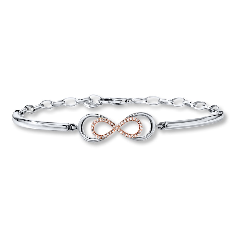 Previously Owned Infinity Bracelet 1/10 ct tw Diamonds Sterling Silver & 10K Rose Gold