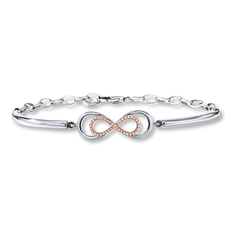 Main Image 1 of Previously Owned Infinity Bracelet 1/10 ct tw Diamonds Sterling Silver & 10K Rose Gold