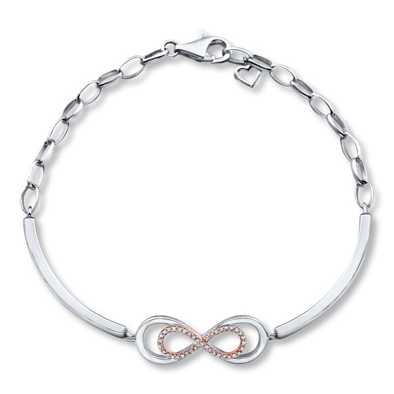 Main Image 2 of Previously Owned Infinity Bracelet 1/10 ct tw Diamonds Sterling Silver & 10K Rose Gold