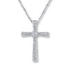 Thumbnail Image 1 of Previously Owned Diamond Cross Necklace 1/10 ct tw Round-cut 10K White Gold