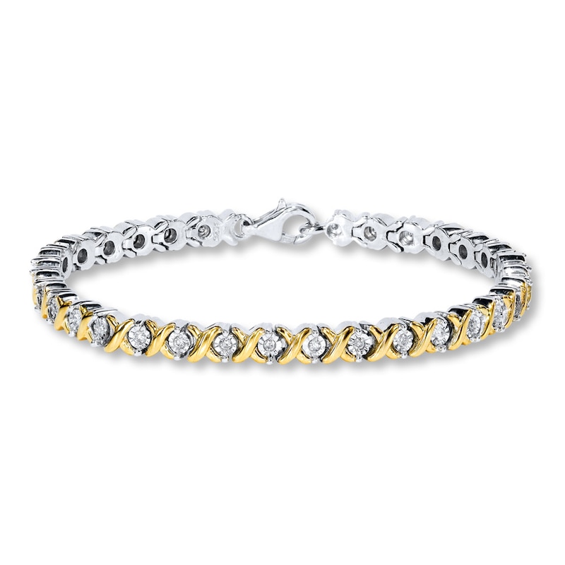 Previously Owned Diamond Bracelet 1/2 ct tw Round-cut Sterling Silver/10K Gold 7.5"