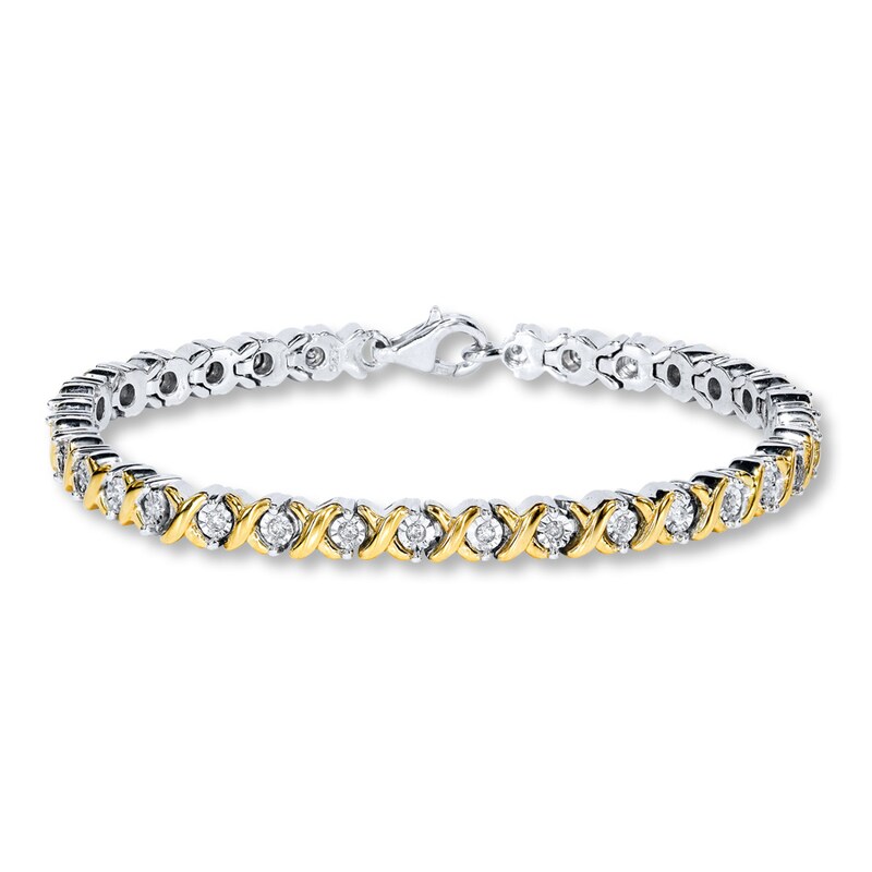 Main Image 1 of Previously Owned Diamond Bracelet 1/2 ct tw Round-cut Sterling Silver & 10K Yellow Gold 7.5&quot;
