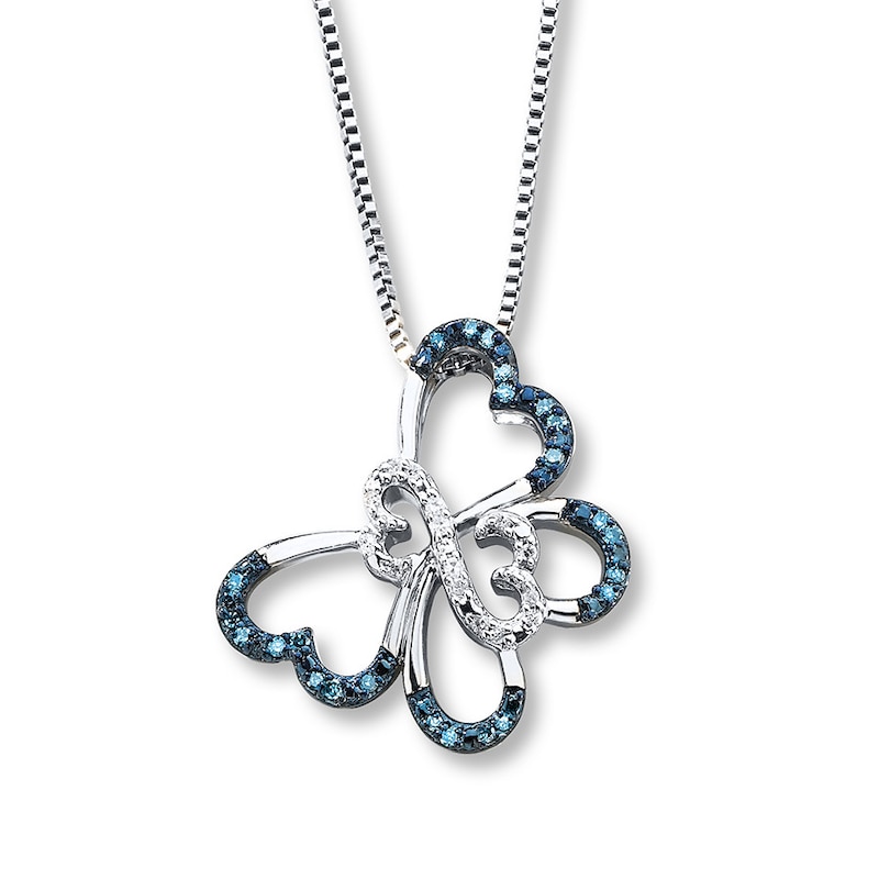 Main Image 1 of Previously Owned Blue Diamond Butterfly Necklace 1/10 ct tw Sterling Silver 18&quot;
