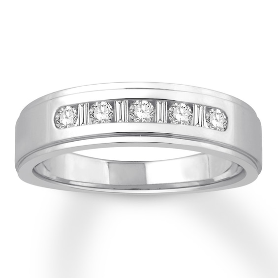 Previously Owned Men's Diamond Wedding Band 1/3 ct tw Baguette & Round-cut 14K White Gold