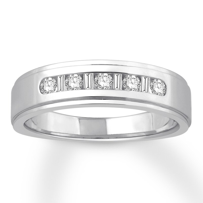 Previously Owned Men's Diamond Wedding Band 1/3 ct tw Baguette & Round-cut 14K White Gold