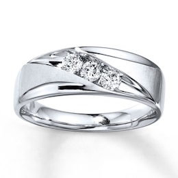 Previously Owned Men's Diamond Wedding Band 3/8 ct tw Round-cut 10K White Gold