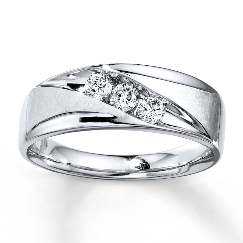 Main Image 1 of Previously Owned Men's Diamond Wedding Band 3/8 ct tw Round-cut 10K White Gold