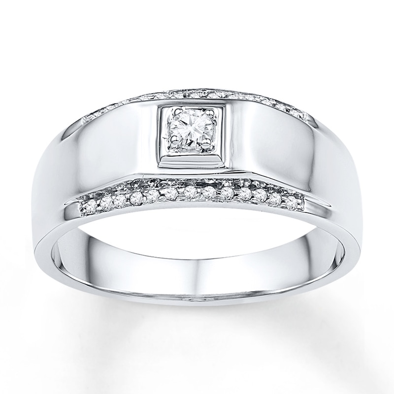 Main Image 1 of Previously Owned Men's Wedding Band 1/6 ct tw Diamonds 10K White Gold