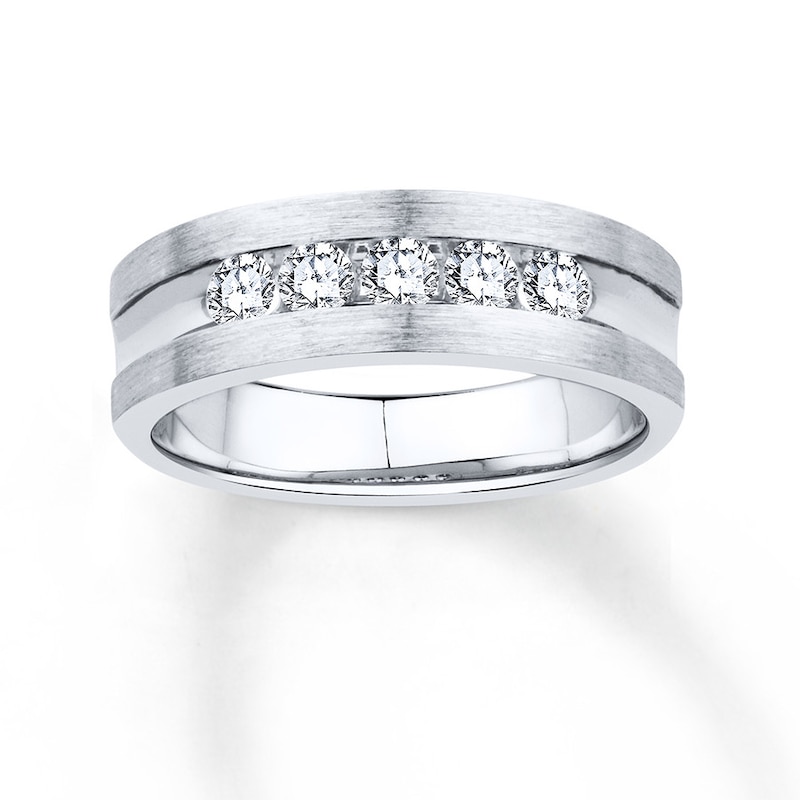 Previously Owned Men's Diamond Wedding Band 1/2 ct tw Round-cut 10K White Gold