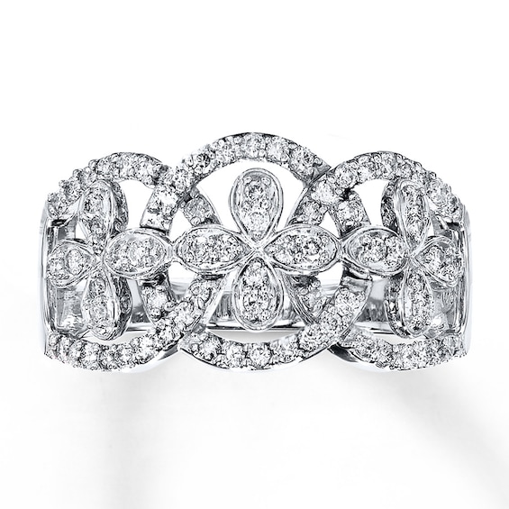 Previously Owned Diamond Floral Ring 1/2 ct tw Round-cut 10K White Gold