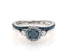 Previously Owned Blue & White Diamonds 5/8 ct tw Bridal Set 14K White Gold