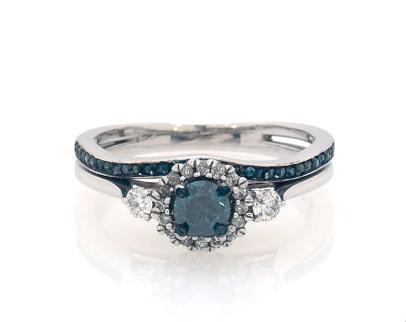Main Image 1 of Previously Owned Blue & White Diamonds 5/8 ct tw Bridal Set 14K White Gold