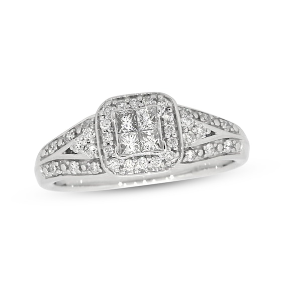 Previously Owned Diamond Engagement Ring 1/3 ct tw Princess & Round-cut 10K White Gold