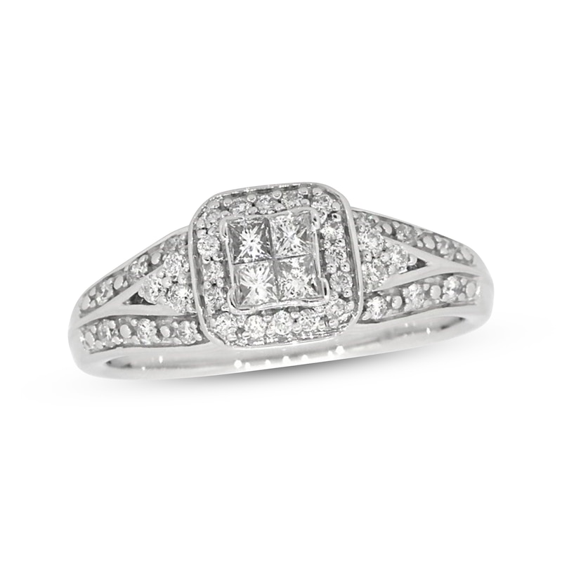 Main Image 1 of Previously Owned Diamond Engagement Ring 1/3 ct tw Princess & Round-cut 10K White Gold