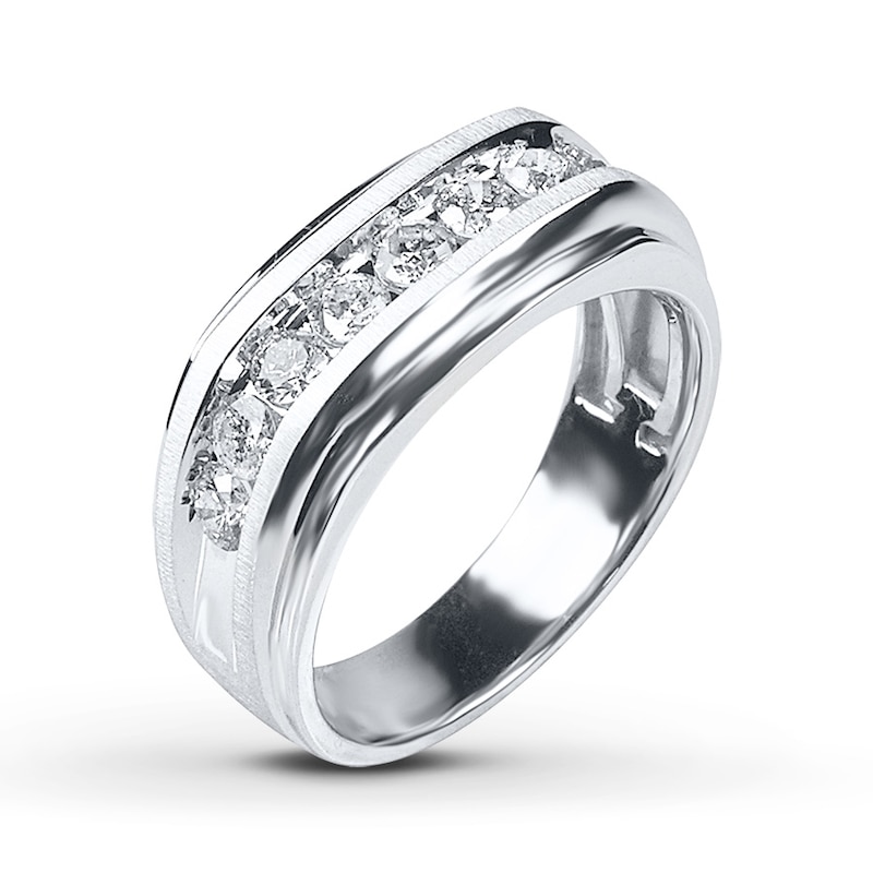 Main Image 2 of Previously Owned Diamond Men's Wedding Band 1 ct tw Round-cut 14K White Gold